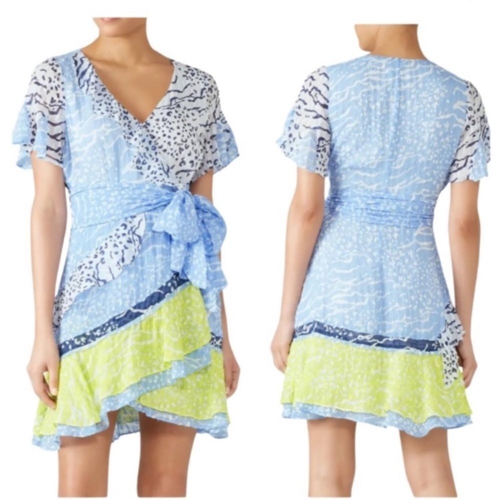 Tanya Taylor Bianca faux Wrap Dress size 4 blue white summer vacation wedding